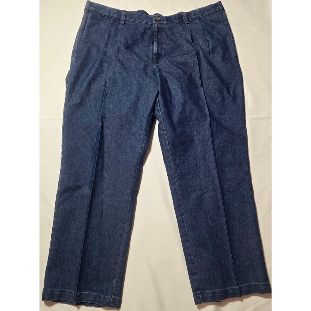 Haggar Mens 42x30 Classic Fit Pleated Front Stretch Denim Chino Pants Trouser